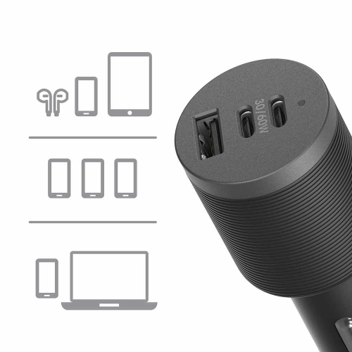 OtterBox Premium Pro Dual USB-C Car Charger w/Extra USB-A 72W | Black