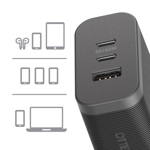OtterBox Premium Pro Dual USB-C Wall Charger w/Extra USB-A 72W | Black
