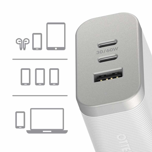 OtterBox Premium Pro Dual USB-C Wall Charger w/extra USB-A 72W | White