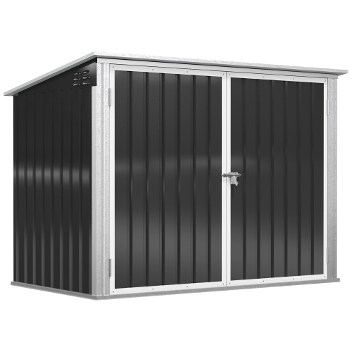 Outsunny 6x3 FT Outdoor Storage Shed, Horizontal Garbage Can Organizer with Double Door and Lid Rubbish Cover, for 2 Trash Cans, Dark Grey