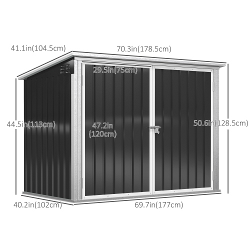 Outsunny 6x3 FT Outdoor Storage Shed, Horizontal Garbage Can Organizer with Double Door and Lid Rubbish Cover, for 2 Trash Cans, Dark Grey