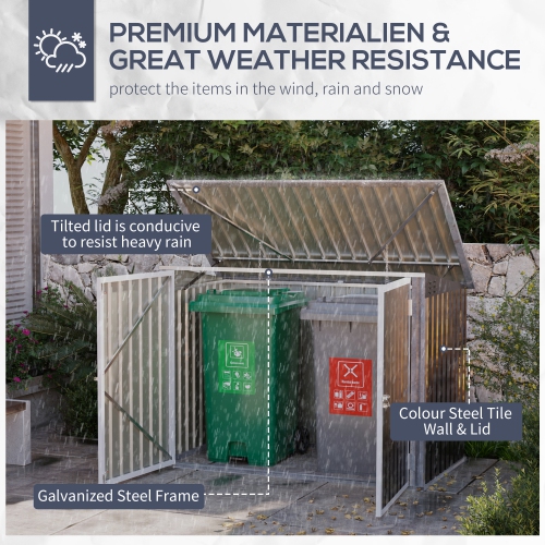 Outsunny 6x3 FT Outdoor Storage Shed, Horizontal Garbage Can Organizer with Double Door and Lid Rubbish Cover, for 2 Trash Cans, Dark Grey