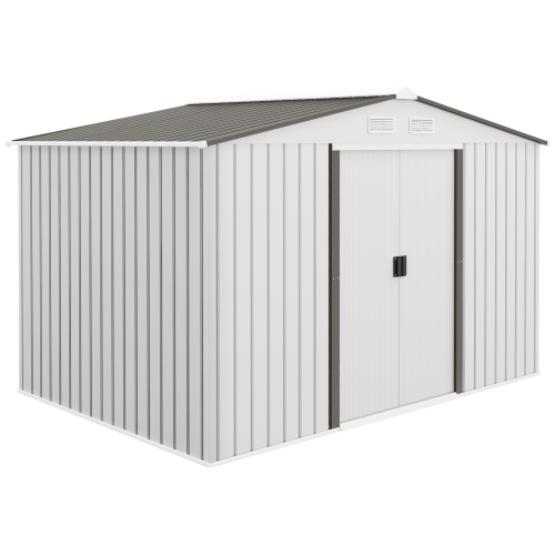 OUTSUNNY  9' X 6' Garden Storage Shed With Foundation Kit, Metal Tool Storage House With Double Doors for Outdoor Patio Yard In Silver