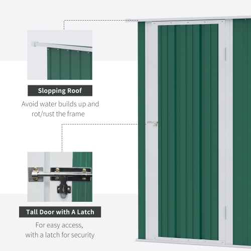 Outsunny 5' x 3' Outdoor Storage Shed, Metal Garden Tool Shed with Pent Roof, Lockable Door for Tool, Equipment, Green