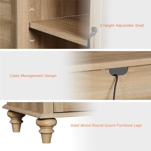 WAMPAT Glass Door TV Stand for TVs Up to 75 inch, Wood Universal TV Console Table with 4 Storage Cabinets, Entertainment Center for 32-75 inch TVs