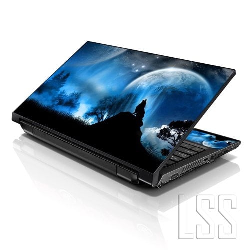 LSS  17 17.3 Inches Laptop Notebook Skin Sticker \w 2 Wrist Pads - Reusable Cover Protector Vinyl Sticker Cover Decal Fits 17" - 19" - Wolf At Night