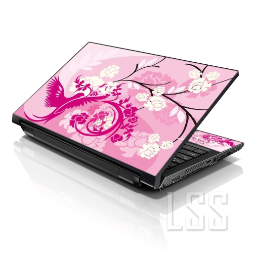LSS 17 17.3 Inches Laptop Notebook Skin Sticker with 2 Wrist Pads - Reusable Cover Protector Vinyl Sticker Cover Decal Fits 17" - 19" - Pink Birds