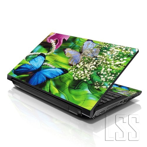 LSS  17 17.3 Inches Laptop Notebook Skin Sticker \w 2 Wrist Pads - Reusable Cover Protector Vinyl Sticker Cover Decal Fits 17" - 19" - Butterfly