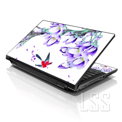 LSS  17 17.3 Inches Laptop Notebook Skin Sticker \w 2 Wrist Pads - Reusable Cover Protector Vinyl Sticker Cover Decal Fits 17" - 19" - Bird Floral