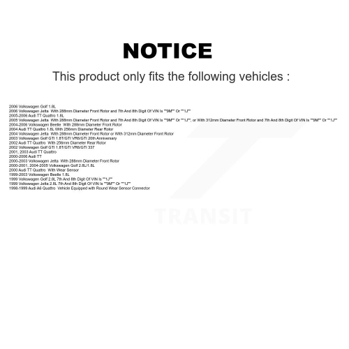 Nécessaire de plaquettes de frein avant semi-métalliques arrière pour Volkswagen Jetta Golf Beetle Audi TT Quattro KSM-100298