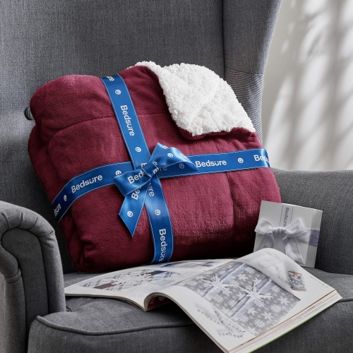 Bedsure Sherpa Fleece Twin Blanket for Couch - Thick and Warm Blankets, Soft and Fuzzy Blanket King Size for Sofa, Red, 108x90 Inches