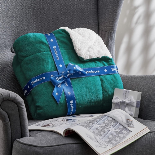 Bedsure Sherpa Fleece Throw Blanket for Couch - Thick and Warm Blankets, Soft and Fuzzy Throw Blanket for Sofa, Forest Green, 50x60 Inches