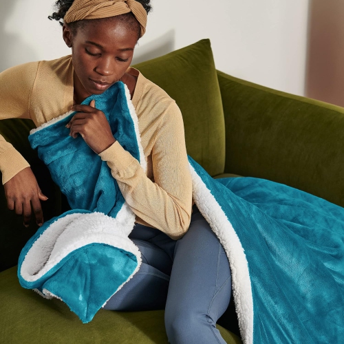 Bedsure Sherpa Fleece Blanket Queen Size for Bed - Thick and Warm Blankets, Soft and Fuzzy King Blanket for Bed, Teal, 108x90 Inches
