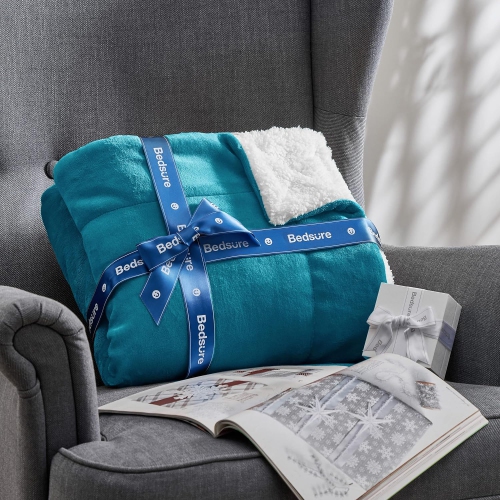 Bedsure Sherpa Fleece Blanket Queen Size for Bed - Thick and Warm Blankets, Soft and Fuzzy King Blanket for Bed, Teal, 108x90 Inches
