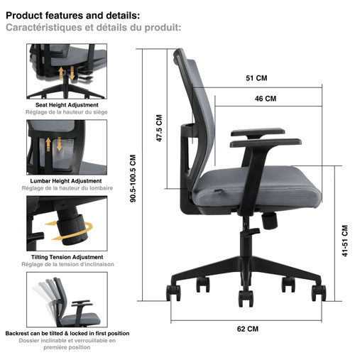 Kopplen Ergonomic Mid-Back Task Chair - Grey