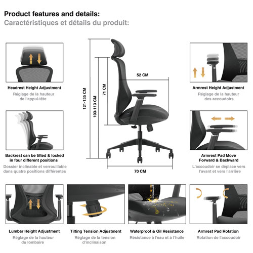 Kopplen Premier Ergonomic High-Back Mesh Office Chair - Black
