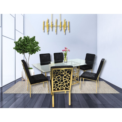 QUEENSONS  Zenith Gold With Angelina Dining Set In Black