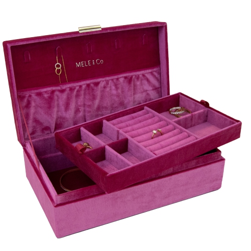 Mele and Co Jewel Magenta Velvet Jewelry Box