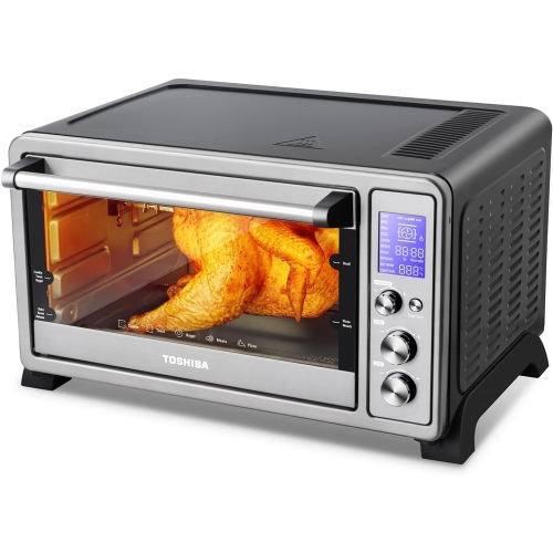 TOSHIBA AC25CEW-SS Large 6-Slice Convection Toaster Oven Countertop, 10-In-One with Toast, Pizza and Rotisserie, 1500W, Stainless Steel, Includes 6