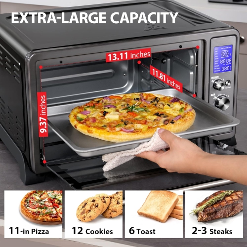 TOSHIBA AC25CEW-SS Large 6-Slice Convection Toaster Oven Countertop, 10-In-One with Toast, Pizza and Rotisserie, 1500W, Stainless Steel, Includes 6