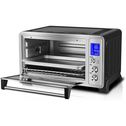 TOSHIBA AC25CEW-SS Large 6-Slice Convection Toaster Oven Countertop, 10-In-One with Toast, Pizza and Rotisserie, 1500W, Stainless Steel, Includes 6