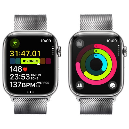 Apple Watch Series 9 (GPS + Cellular) 45mm Silver Stainless Steel Case with Silver Milanese Loop by APPLE - Open Box condition - Image 6