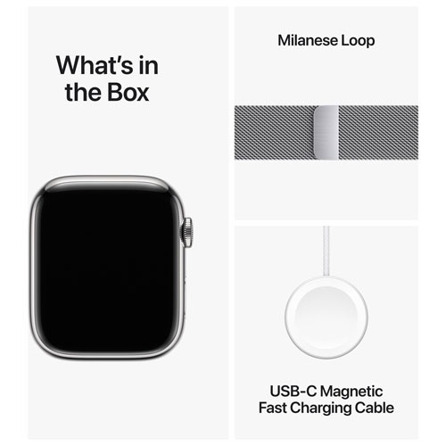 Apple Watch Series 9 (GPS + Cellular) 45mm Silver Stainless Steel Case with Silver Milanese Loop by APPLE - Open Box condition - Image 9