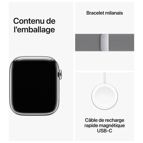 Apple Watch Series 9 (GPS + Cellular) 45mm Silver Stainless Steel Case with Silver Milanese Loop by APPLE - Open Box condition - Image 10