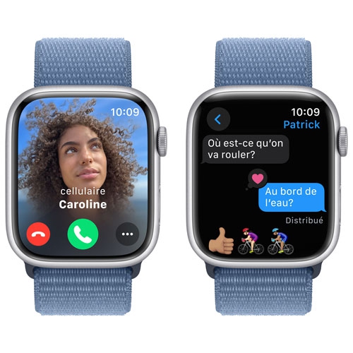 Remis à neuf - Apple Watch Series 9 (GPS) avec boîtier en aluminium argenté et bracelet sport bleu hiver de 45 mm