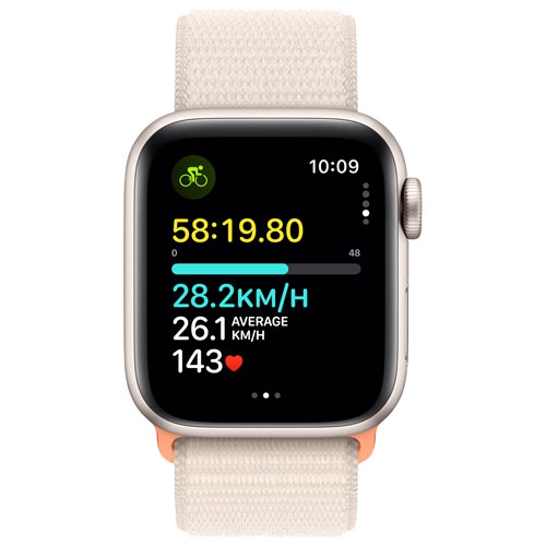 Boîte ouverte - Apple Watch SE 40&nbsp;mm avec boîtier en aluminium comète et bracelet sport comète