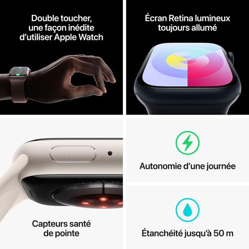 Boîte ouverte - Apple Watch Series 9 avec boîtier en aluminium argenté et bracelet sport bleu tempête - moyen/Grand