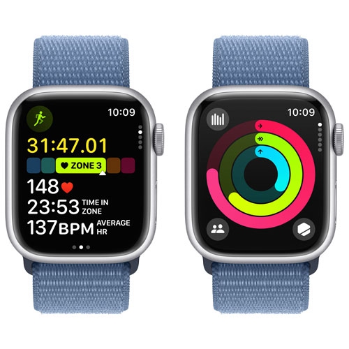 Apple Watch Series 9 (GPS) 41mm Silver Aluminium Case with Winter Blue Sport Loop by APPLE - Refurbished condition - Image 7