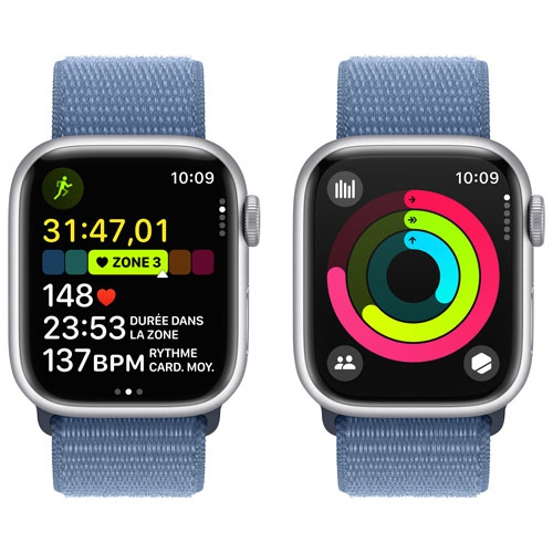 Apple Watch Series 9 (GPS) 41mm Silver Aluminium Case with Winter Blue Sport Loop by APPLE - Refurbished condition - Image 8