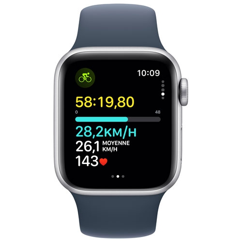 Refurbished - Apple Watch SE (GPS) 40mm Silver Aluminum Case with Storm Blue Sport Band - Medium / Large