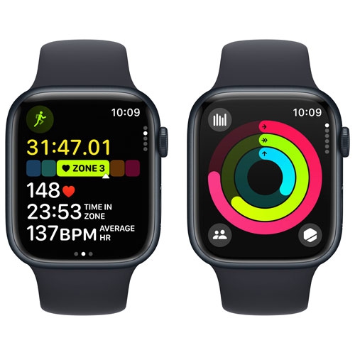 Apple Watch Series 9 (GPS) 45mm Midnight Aluminum Case with Midnight Sport Band - Small / Medium by APPLE - Refurbished condition - Image 7
