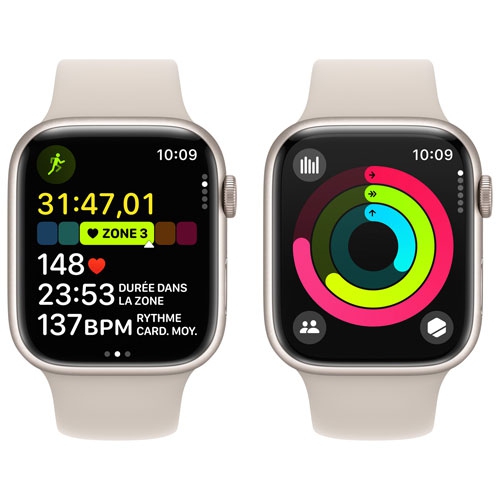 Remis à neuf - Apple Watch Series 9 (GPS) avec boîtier en aluminium comète et bracelet sport comète de 45 mm - petit/moyen