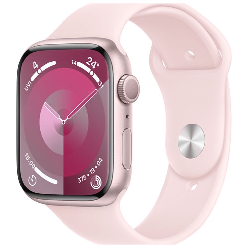 Remis à neuf - Apple Watch Series 9 (GPS) avec boîtier en aluminium rose et bracelet sport rose 45&nbsp;mm - petit/moyen
