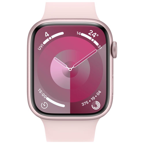 Remis à neuf - Apple Watch Series 9 (GPS) avec boîtier en aluminium rose et bracelet sport rose 45 mm - petit/moyen