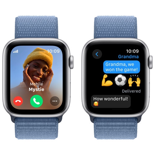 Refurbished - Apple Watch SE (GPS + Cellular) 44mm Silver Aluminum Case with Winter Blue Sport Loop