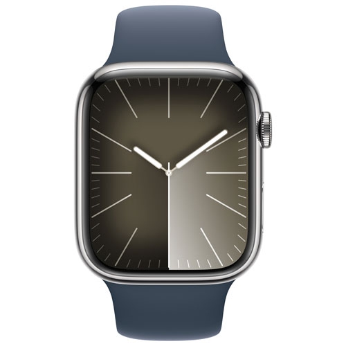 Apple Watch Series 9 (GPS + Cellular) 45mm Silver Stainless Steel Case with Storm Blue Sport Band - Medium / Large by APPLE - Refurbished condition - Image 3