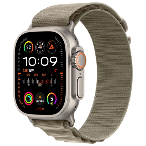 Apple Watch Ultra 2 (GPS + Cellular) 49mm Titanium Case with Olive Alpine Loop - Small by APPLE - Refurbished condition - CA$599.99