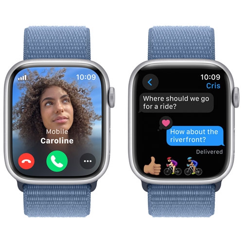 Apple Watch Series 9 (GPS + Cellular) 45mm Silver Aluminum Case with Winter Blue Sport Loop by APPLE - Refurbished condition - Image 7