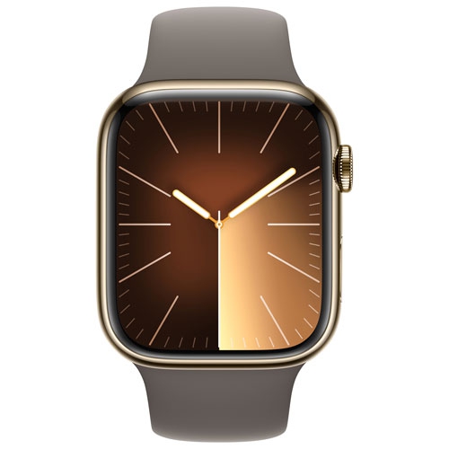 Refurbished - Apple Watch Series 9 (GPS + Cellular) 45mm Gold Stainless Steel Case with Clay Sport Band - Small / Medium