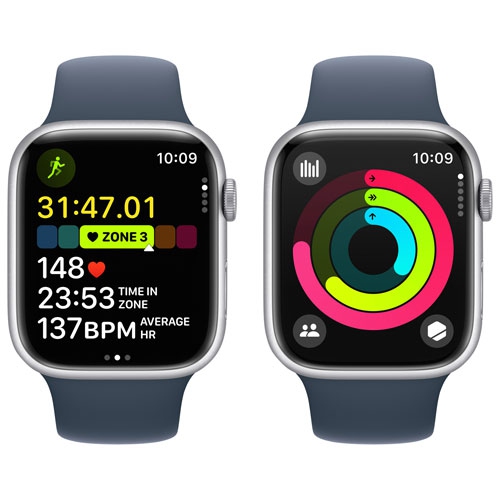 Apple Watch Series 9 (GPS + Cellular) 45mm Silver Aluminum Case with Storm Blue Sport Band - Medium / Large by APPLE - Refurbished condition - Image 8