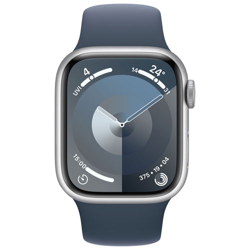 Remis à neuf - Apple Watch Series 9 (GPS) 41&nbsp;mm avec boîtier en aluminium argenté et bracelet sport bleu tempête - petit/moyen