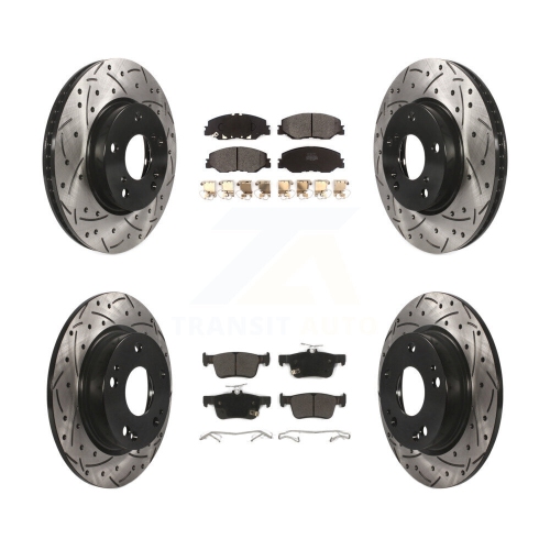 TRANSIT AUTO  Front Rear Coated Drilled Slotted Disc Brake Rotors Semi-Metallic Pad Kit for Honda Civic Kdf-101124