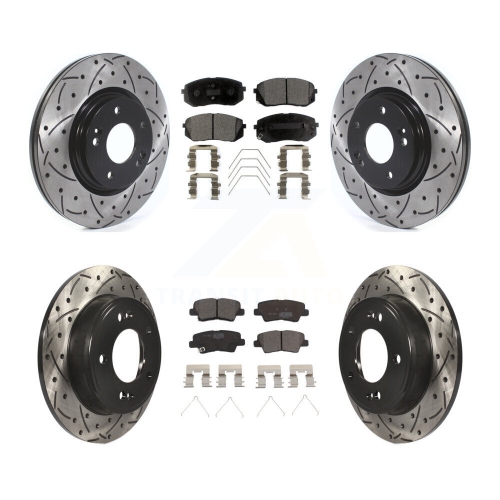 TRANSIT AUTO  Front Rear Coated Drilled Slot Disc Brake Rotors Ceramic Pad Kit for 2021 Kia Forte5 1.6L Kdt-100685