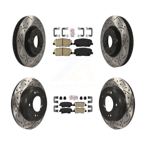 Front Rear Ceramic Pad & Drilled Slot Brake Rotor Kit For Hyundai