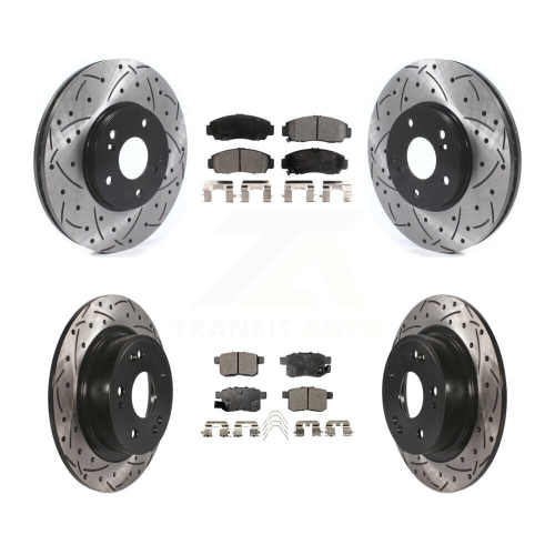 TRANSIT AUTO  Front Rear Coated Drill Slot Disc Brake Rotors Ceramic Pad Kit for Honda Accord Acura Tsx Kdt-100827