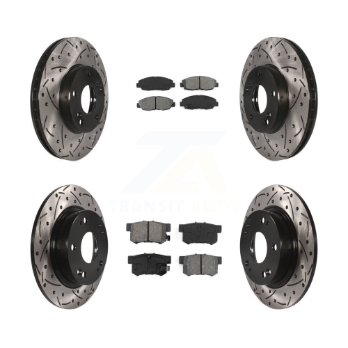 TRANSIT AUTO  Front Rear Drill Slot Brake Rotor Semi-Metallic Pad Kit for 2014-2015 Honda Civic Touring Kds-100248